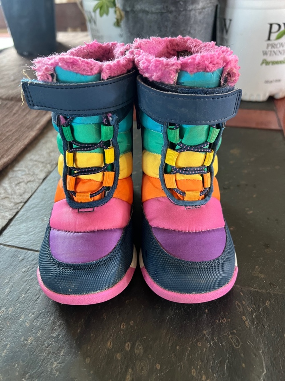 Merrell Rainbow Kids Waterproof Boots with Pink Faux Fur Sz 8